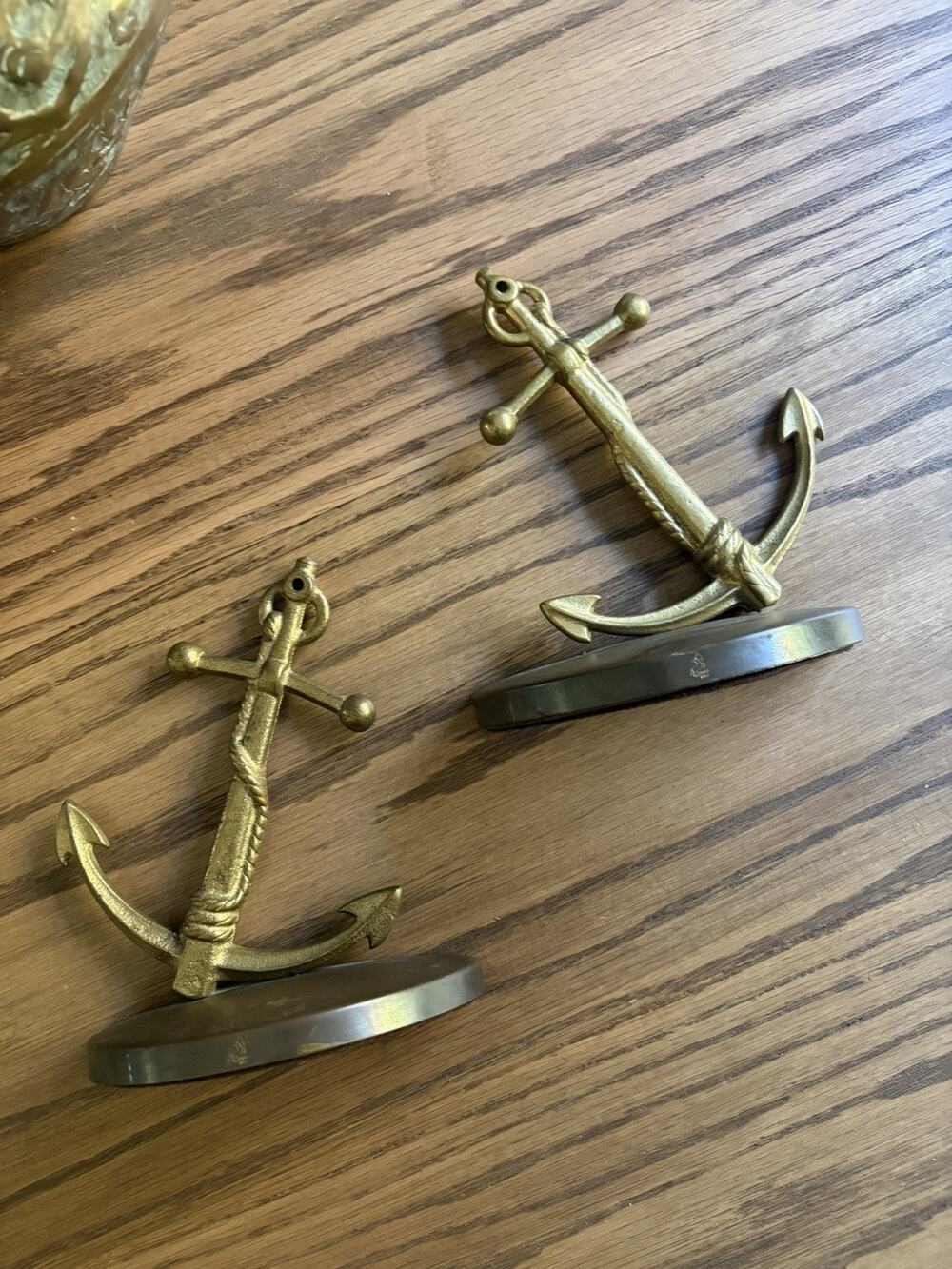 Vintage Midcentury Brass Anchor Bookends Pair of Nautical Bookends